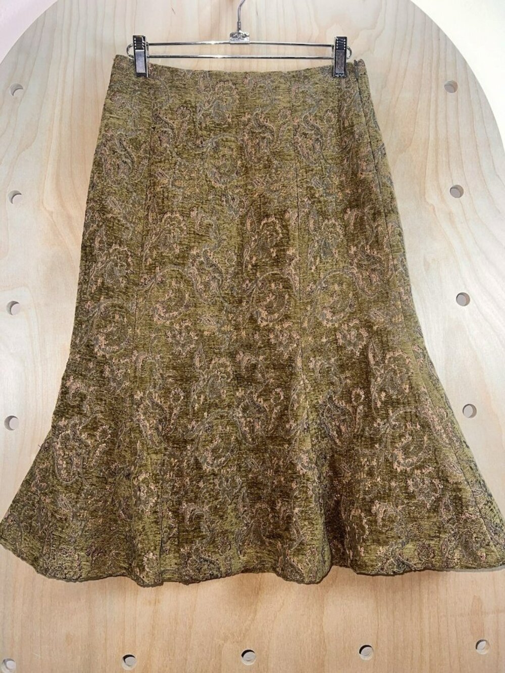 Vintage Charles Gray London Runway Skirt Size 4 Bronze Paisley Green Textured - Picture 2 of 15